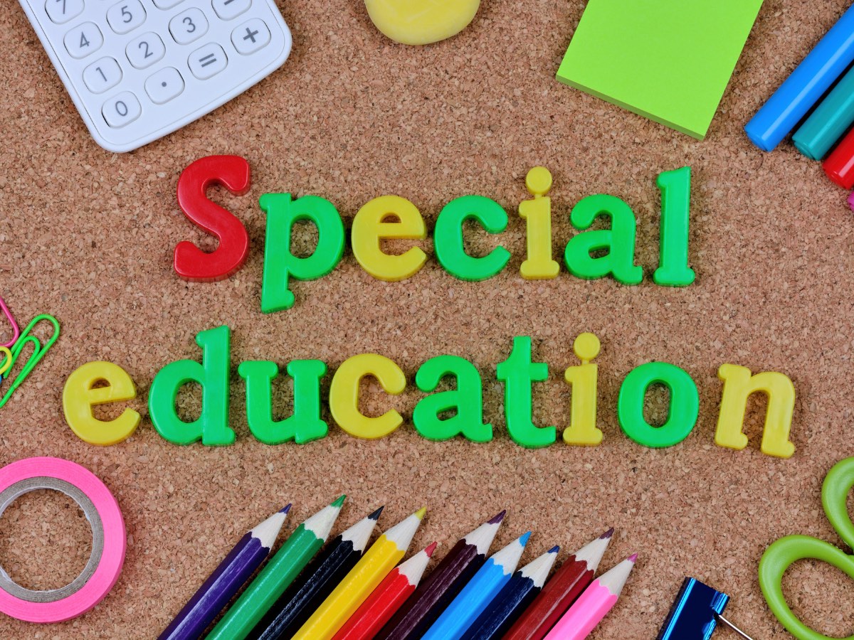 Special education lettering on a noticeboard with pencils and classroom materials